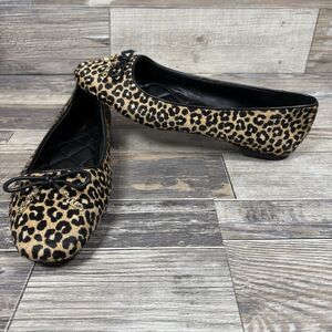 Michael Kors Tan & Black Leopard Print Calf Hair Ballet Flats W/ Bow, Size 9M
